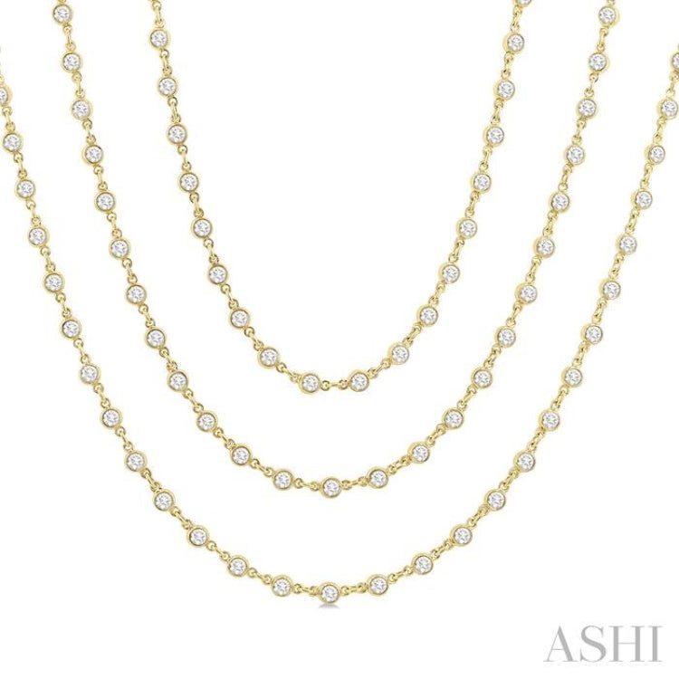 10 Ctw Bezel Set Round Cut Diamond Layered 60-Inch Necklace in 14K Yellow Gold