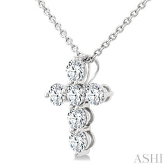 1/3 Ctw Round Cut Diamond Christian Cross 6-Stone Fashion Pendant With Chain in 14K White Gold