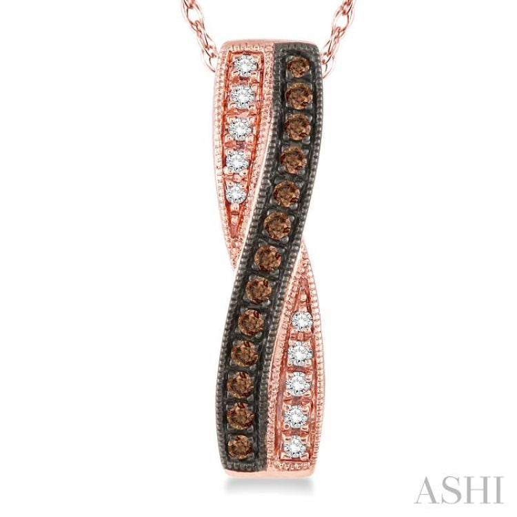 1/5 Ctw White and Champagne Brown Round Cut Diamond Pendant in 14K Rose Gold with Chain