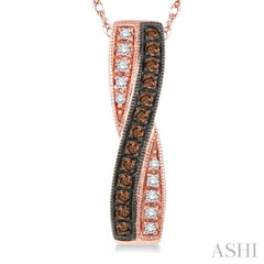1/5 Ctw White and Champagne Brown Round Cut Diamond Pendant in 14K Rose Gold with Chain