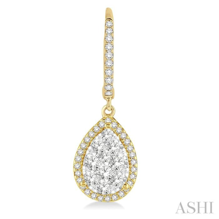 1 ctw Pear Shape Diamond Lovebright Earrings in 14K Yellow and White Gold