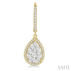 1 ctw Pear Shape Diamond Lovebright Earrings in 14K Yellow and White Gold