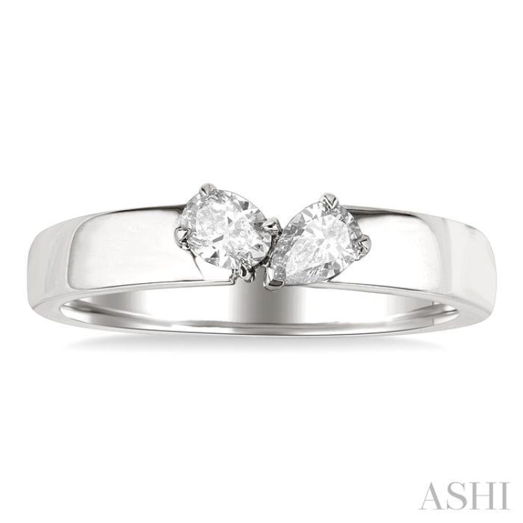 1/3 Ctw Toi Et Moi 2-Stone Pear and Oval Cut Diamond Fashion Ring in 14K White Gold