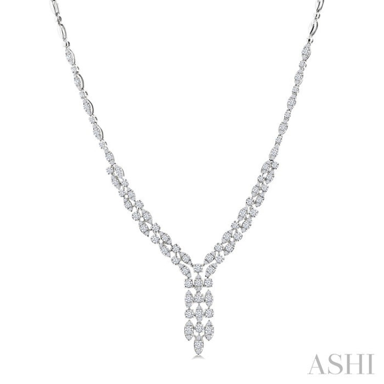 3 1/6 Ctw Triple Row Drop Round Cut Diamond Necklace in 14K White Gold