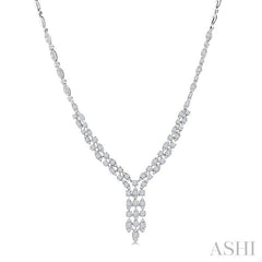 3 1/6 Ctw Triple Row Drop Round Cut Diamond Necklace in 14K White Gold
