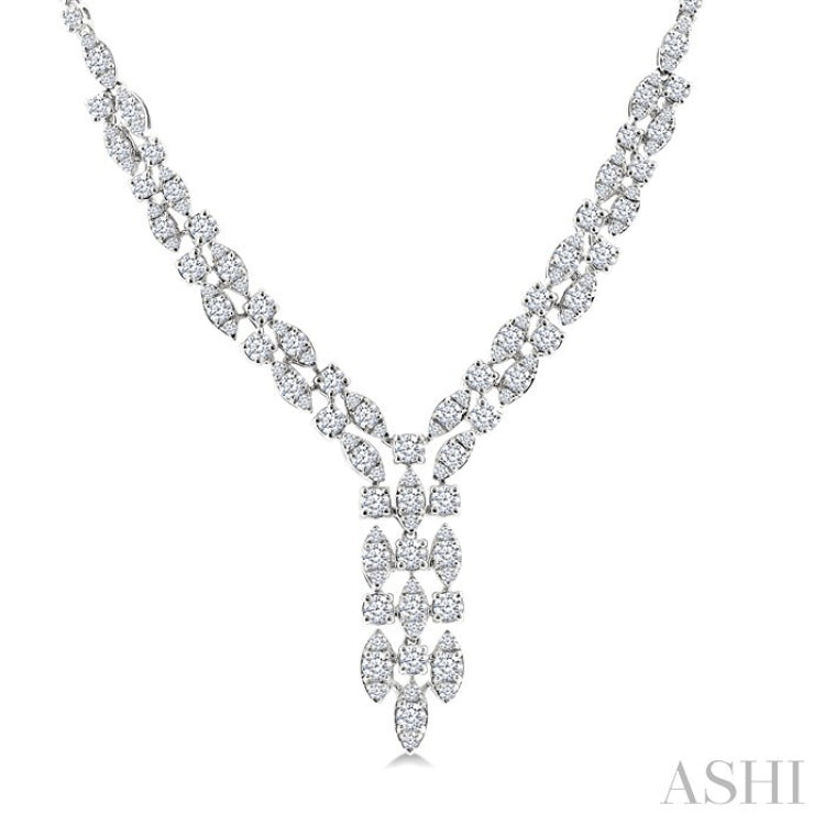 3 1/6 Ctw Triple Row Drop Round Cut Diamond Necklace in 14K White Gold