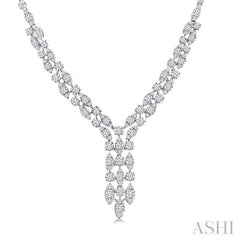 3 1/6 Ctw Triple Row Drop Round Cut Diamond Necklace in 14K White Gold
