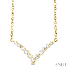 1/8 Ctw Chevron Round Cut Petite Diamond Necklace in 10K Yellow Gold