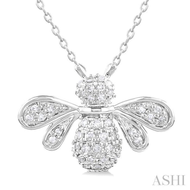 1/4 Ctw Petite Bumble Bee Round Cut Diamond Fashion Pendant With Chain in 10K White Gold