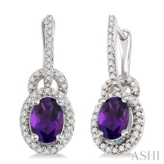 7x5 MM Oval Cut Amethyst and 1/3 ctw Round Cut Diamond Earrings in 14K White Gold