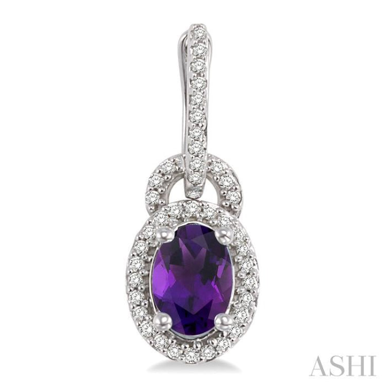 7x5 MM Oval Cut Amethyst and 1/3 ctw Round Cut Diamond Earrings in 14K White Gold