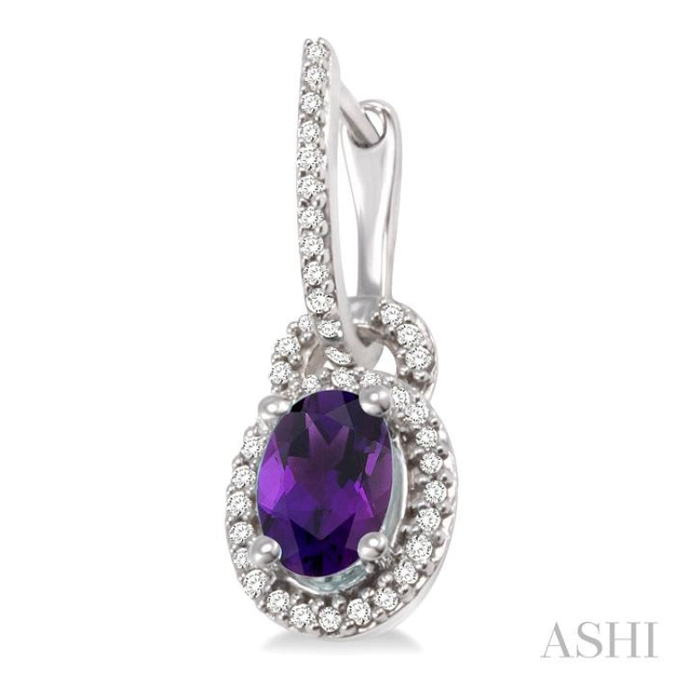 7x5 MM Oval Cut Amethyst and 1/3 ctw Round Cut Diamond Earrings in 14K White Gold