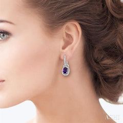 7x5 MM Oval Cut Amethyst and 1/3 ctw Round Cut Diamond Earrings in 14K White Gold