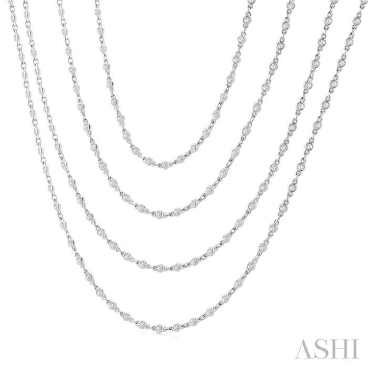 5 1/2 Ctw Bezel Set Round Cut Diamond Layered 60-Inch Necklace in 14K White Gold