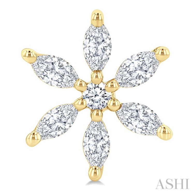 3/8 Ctw Floral Motif Marquise and Round Cut Diamond Fashion Stud Earring in 14K Yellow Gold