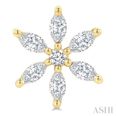3/8 Ctw Floral Motif Marquise and Round Cut Diamond Fashion Stud Earring in 14K Yellow Gold