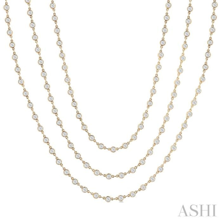 15 Ctw Bezel Set Round Cut Diamond Layered 60-Inch Necklace in 14K Yellow Gold