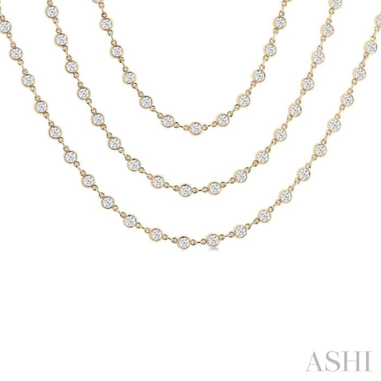 15 Ctw Bezel Set Round Cut Diamond Layered 60-Inch Necklace in 14K Yellow Gold