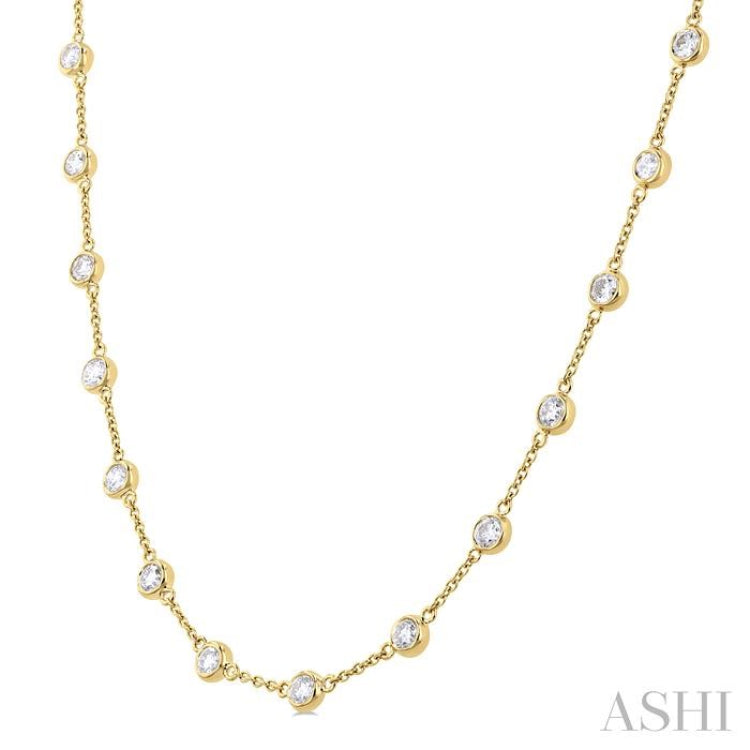 3 Ctw Bezel Set Round Cut Diamond Station Necklace in 14K Yellow Gold