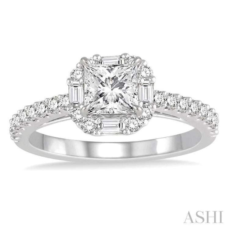 1 1/5 Ctw Diamond Engagement Ring with 5/8 Ct Princess Cut Center Stone in 14K White Gold