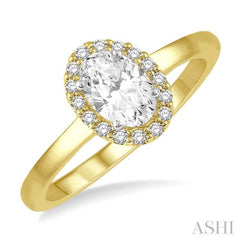 1/10 ctw Oval Shape Round Cut Diamond Semi-Mount Engagement Ring in 14K Yellow and White Gold