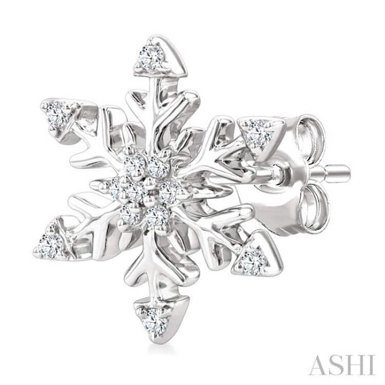 1/10 Ctw Petite Snowflake Round Cut Diamond Halo Fashion Stud Earring in 10K White Gold