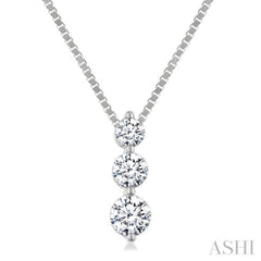 1/3 Ctw Round Cut Diamond Three-Stone Snowman Pendant With Chain in 14K White Gold