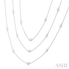 2 Ctw Bezel Set Round Cut Diamond Long Station Necklace in 14K White Gold