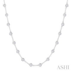 5.00 Ctw Bezel Set Round Cut Diamond Station Necklace in 14K White Gold