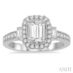 3/8 Ctw Diamond Octagon Halo Semi-Mount Engagement Ring in 14K White Gold