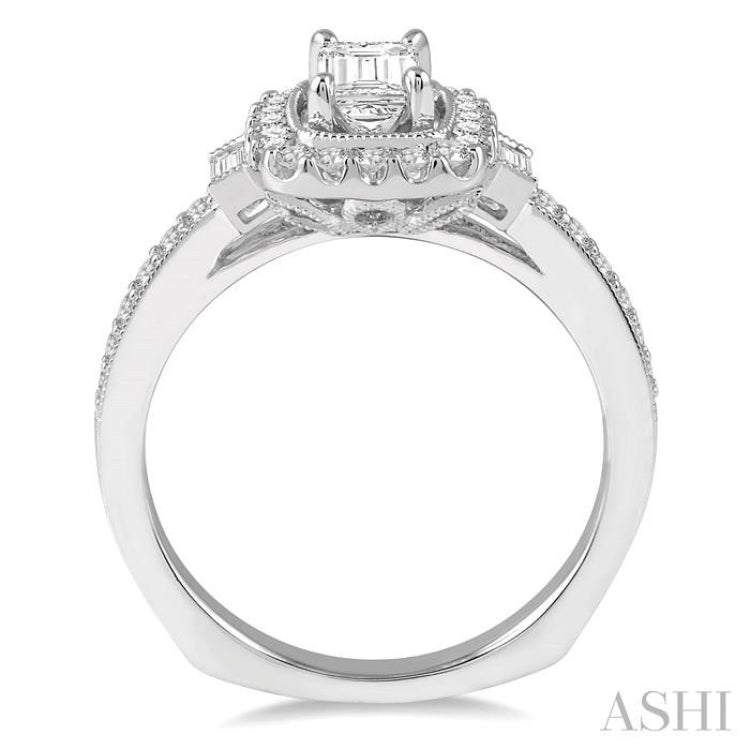 3/8 Ctw Diamond Octagon Halo Semi-Mount Engagement Ring in 14K White Gold