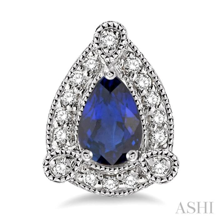5x3 MM Pear Shape Sapphire and 1/6 Ctw Round Cut Diamond Earrings in 10K White Gold