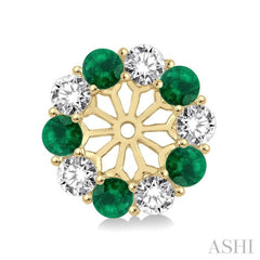 2.3 MM Round Cut Emerald and 1/2 Ctw Round Cut Diamond Precious Earrings Jacket in 14K Yellow Gold