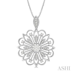 1/3 Ctw Floral Lattice Lovebright Round Cut Diamond Pendant With Chain in 14K White Gold