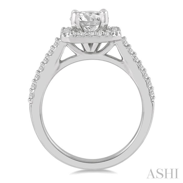 1/3 Ctw Square Shape Diamond Semi-Mount Engagement Ring in 14K White Gold