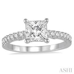 1/4 Ctw Princess shape Semi-Mount Diamond Engagement Ring in 14K White Gold