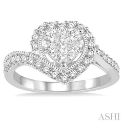 5/8 Ctw Round Cut Diamond Heart Shaped Lovebright Ring in 14K White Gold