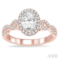 1/4 Ctw Twisted Shank Oval Shape Semi-Mount Round Cut Diamond Engagement Ring in 14K Rose and White Gold