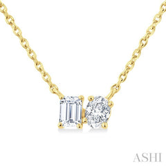 1/3 Ctw Toi Et Moi Octagon and Oval Cut Diamond Pendant With Chain in 14K Yellow Gold