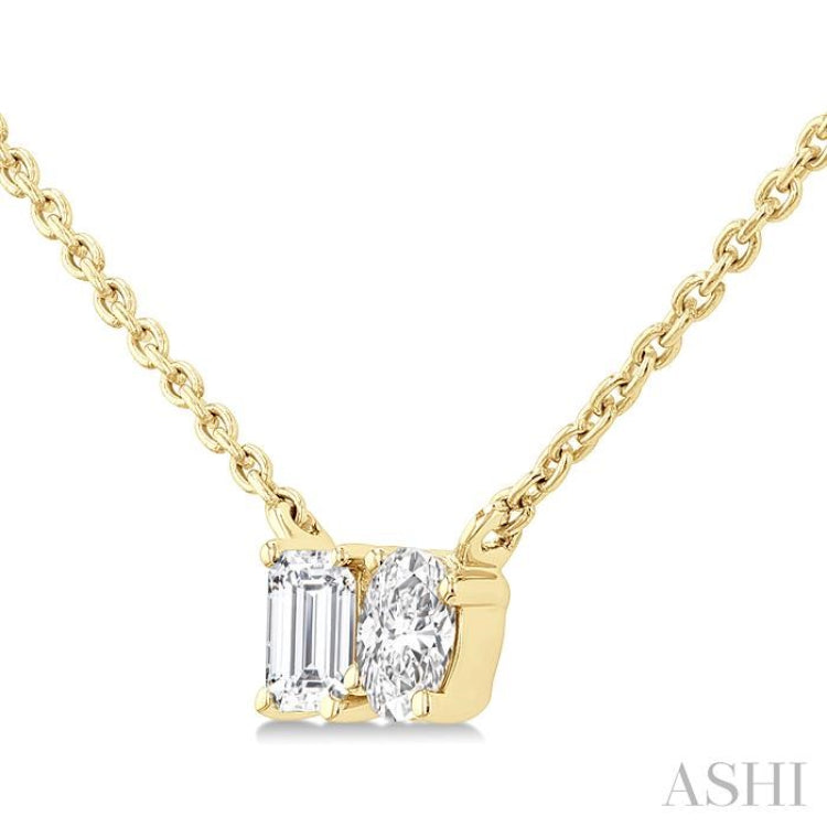1/3 Ctw Toi Et Moi Octagon and Oval Cut Diamond Pendant With Chain in 14K Yellow Gold