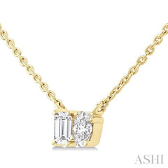 1/3 Ctw Toi Et Moi Octagon and Oval Cut Diamond Pendant With Chain in 14K Yellow Gold