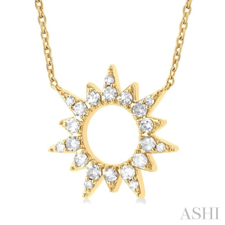 1/5 Ctw Sunburst Round Cut Diamond Fashion Pendant With Chain in 10K Yellow Gold