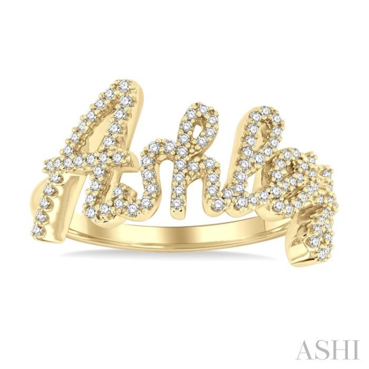 1/3 Ctw'Ashley' Script Name Round Cut Diamond Ring in 10K Yellow Gold