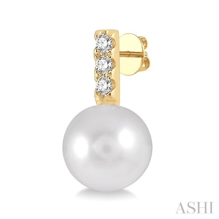 7 MM Cultured Pearls and 1/10 Ctw Round Cut Diamond Earrings in 10K Yellow Gold