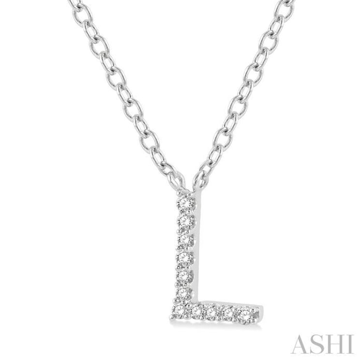 1/20 Ctw Initial 'L' Round Cut Diamond Pendant With Chain in 10K White Gold