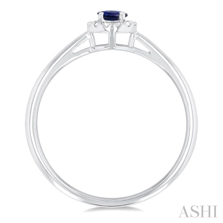 3.25 MM Round Sapphire and 1/20 Ctw Single Cut Diamond Halo Precious Ring in 10K White Gold