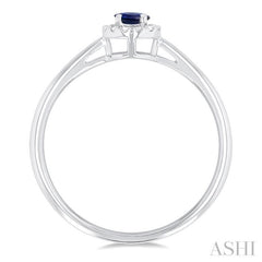 3.25 MM Round Sapphire and 1/20 Ctw Single Cut Diamond Halo Precious Ring in 10K White Gold