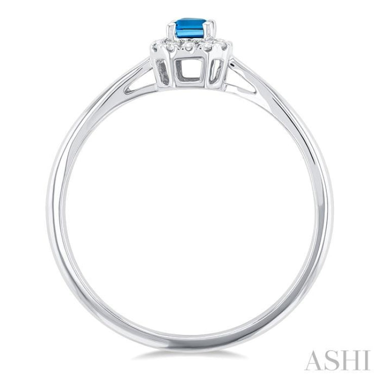 5x3 MM Octagonal Shape Blue Topaz and 1/20 Ctw Single Cut Diamond Halo Semi-Precious Ring in 10K White Gold