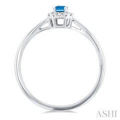 5x3 MM Octagonal Shape Blue Topaz and 1/20 Ctw Single Cut Diamond Halo Semi-Precious Ring in 10K White Gold