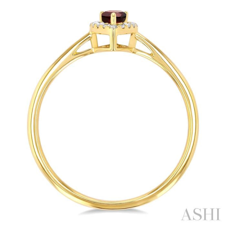 5x3 MM Pear Shape Garnet and 1/20 Ctw Single Cut Diamond Halo Semi-Precious Ring in 10K Yellow Gold